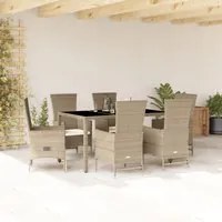 Set da Pranzo da Giardino 7 pz con Cuscini Beige in Polyrattan 3277579