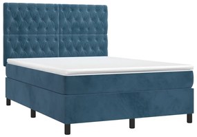 Letto a molle con materasso e led blu scuro 140x190 cm