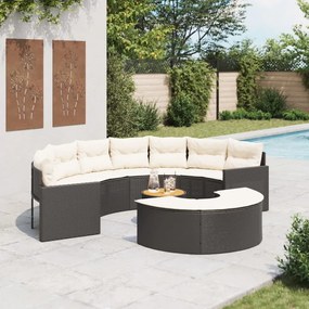 Set divani da giardino semicircolare 3 pz in polyrattan nero