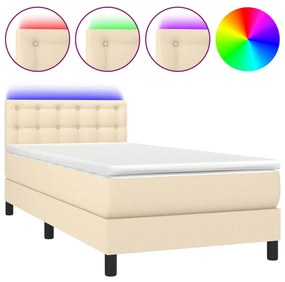Letto a molle con materasso e led crema 80x200 cm in tessuto