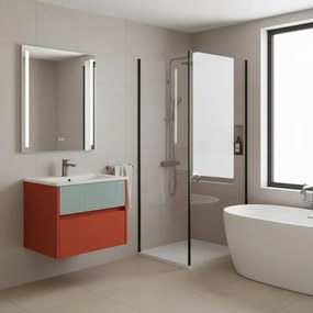 Mobile da bagno sospeso sotto lavabo Niwa 2 cassetti L 59.5 x H 50 x P 45.5 cm paprika e verde timo cannettato