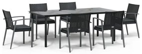 Set pranzo da giardino 7 pz con cuscini in polyrattan e acciaio