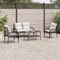 Set Divano da Giardino 4 pz con Cuscini Marrone in Polyrattan 368728