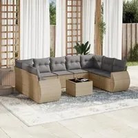 Set Divano da Giardino 10 pz con Cuscini Beige in Polyrattan 3221808