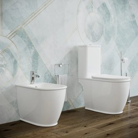 Bidet e Vaso WC monoblocco Genesis filo muro in ceramica completo di sedile softclose