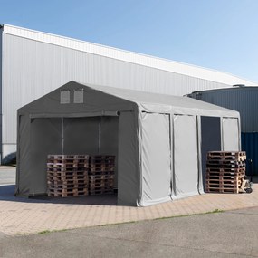 TOOLPORT 6x8m tenda capannone, altezza 3,0m porta a cerniera, PVC 850, grigio, con statica (sottofondo in terra) - (93793)