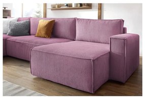 Divano letto angolare a "U" in velluto a coste rosa Nihad - Bobochic Paris