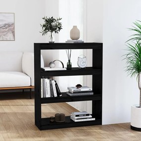 Libreria/divisorio nero 80x30x103,5cm in legno massello di pino