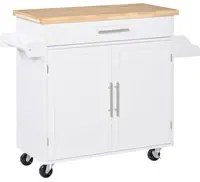 Carrello da Cucina 109x40x89 cm con Ruote in Legno Bianco