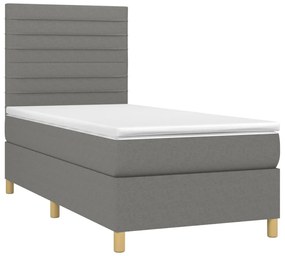 Letto a molle materasso e led grigio scuro 90x200 cm in tessuto