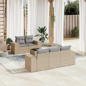 Set divano da giardino 6 pz con cuscini beige in polyrattan