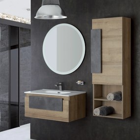 Mobile Bagno Sospeso 80 Cm Un Cassetto e Specchio Con Illuminazione Led Feridras "Urban" Riviera