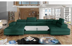 Divano angolare verde allungabile/con contenitore (con penisola a destra/a U) e rivestimento in velluto Rodrigo – ELTAP