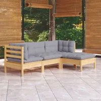 Set Divani da Giardino 4 pz con Cuscini Grigi Massello di Pino 3096345