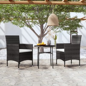 Set Mobili Da Pranzo Per Giardino 3 Pz Polyrattan Nero /