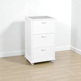 Carrello mobiletto con ante a ribalta e piano in mattonelle BIANCO