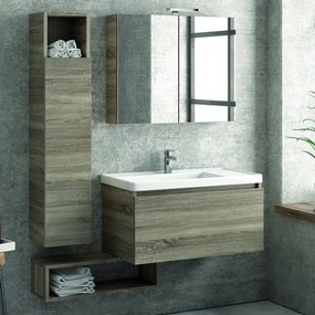 Composizione bagno sospesa 80cm composta da mobile colonna specchio e pensile - KAMALU
