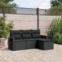 Set Divani da Giardino 4 pz con Cuscini Nero in Polyrattan 3220064