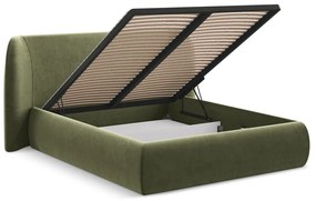 Letto matrimoniale imbottito verde con vano contenitore con griglia 180x200 cm Hauke - Makamii