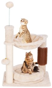 Costway Albero per gatti a 2 livelli con amaca morbida letto peluche pallina pendente, Mobili compatti per gatti Beige