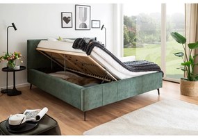 Letto matrimoniale imbottito verde con contenitore con rete inclusa 160x200 cm Lizzano – Meise Möbel