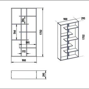 Libreria A Parete Effetto Legno 90x29,5xh173,2 Cm Design Moderno Presto Rovere E Nero