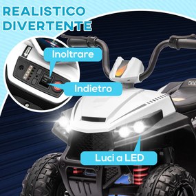 Quad Elettrico per Bambini 12V con 2 Motori Sospensioni Fari LED MP3 Bianco...