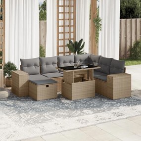 Set divano da giardino 8 pz con cuscini beige in polyrattan