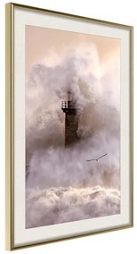 Poster  Lighthouse During a Storm  Cornice Quadri Cornice d'oro con passe-partout, Larghezza x Altezza Home decor 40x60