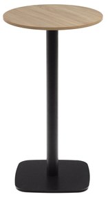 Kave Home - Tavolo rotondo alto Dina melammina rifinito naturale con gamba di metallo rifinita in nero