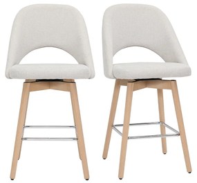 Sgabelli da bar scandinavi tessuto effetto velluto testurizzato beige e massello di hevea 65 cm (set di 2) COSETTE