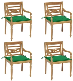 Sedie batavia con cuscini 4 pz in legno massello di teak