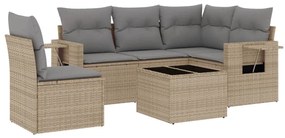 Set divano da giardino 6 pz con cuscini beige in polyrattan