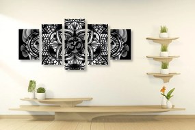 Quadri 5 pezzi – Mandala della salute in bianco e nero