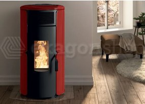 Stufa A Pellet Ad Aria Con Top In Maiolica E Ghisa 8kw Serbatoio 25kg In Acciaio Rosso Bordeaux Royal Dora Air 80