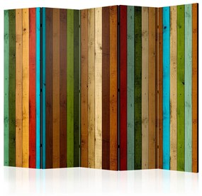 Paravento design Arcobaleno di legno II (5 parti) - strisce verticali colorate