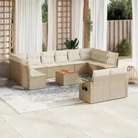 Set Divano da Giardino 13 pz con Cuscini Beige in Polyrattan 3224798