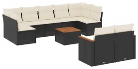 Set divani da giardino 10pz con cuscini in polyrattan nero