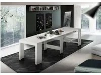 Tavolo da pranzo moderno, Made in Italy, Consolle allungabile fino a 12 posti, con portallunghe, cm 51/300x90h77 Bianco lucido