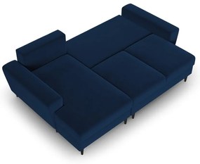 Divano angolare blu allungabile e con contenitore (con penisola a sinistra/con chaise lounge) con rivestimento in velluto Kyoto – Cosmopolitan Design