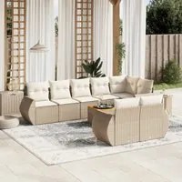 Set Divano da Giardino 9 pz con Cuscini Beige in Polyrattan 3225092