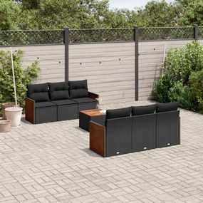 Set divani da giardino con cuscini 7pz nero polyrattan