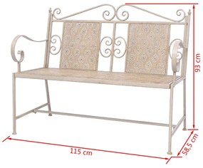 Panchina da Giardino 115 cm in Acciaio Bianco Vintage
