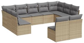 Set Divani da Giardino 11 pz con Cuscini Beige in Polyrattan