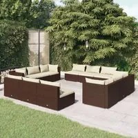 Set Divani da Giardino 12 pz con Cuscini in Polyrattan Marrone 3101586