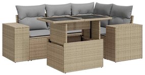 Set divano da giardino 5 pz con cuscini beige in polyrattan