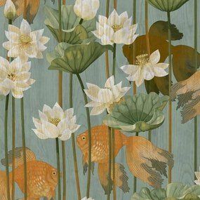 DUTCH WALLCOVERINGS Carta da Parati Pesce/Fiore Verde