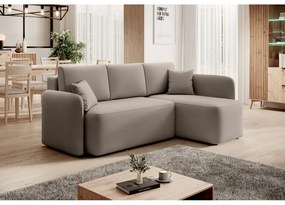 Divano angolare beige allungabile/con contenitore (con penisola a destra/con chaise lounge) e rivestimento in velluto Hadson – ELTAP