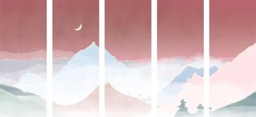Quadri 5 pezzi – Luna sopra montagne pastello