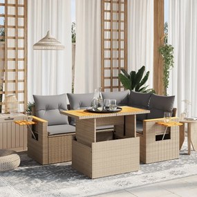 Set divano da giardino 5 pz con cuscini beige in polyrattan